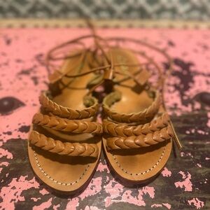 CLEOBELLA leather tan tie up Gladiator Sandal women’s sz 7.5 (38)